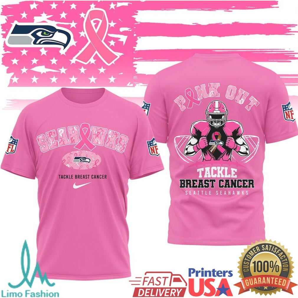 Denver Broncos Pink Out Tackle Breast Cancer Awareness Graphic T Shirt - Limotees LLC