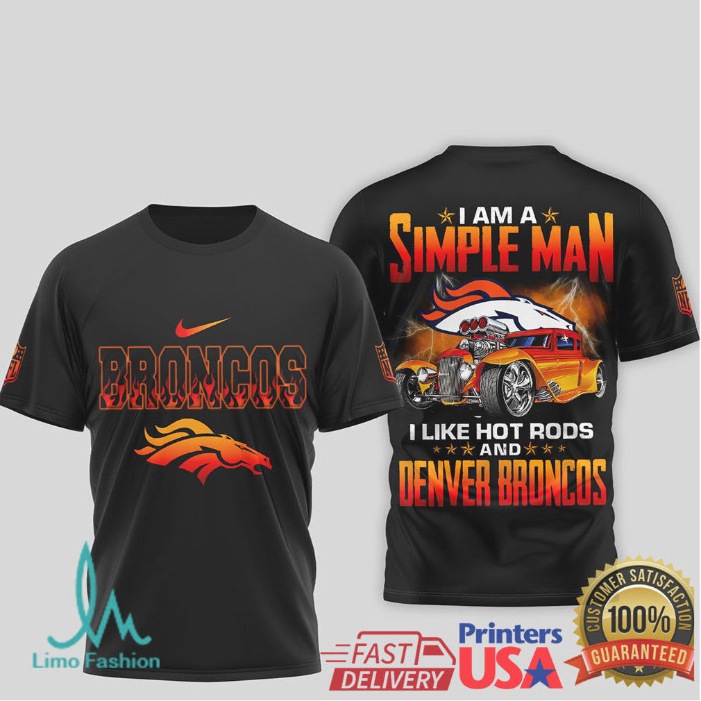 Denver Broncos Simple Man Hot Rod Racing Black T Shirt - Limotees LLC