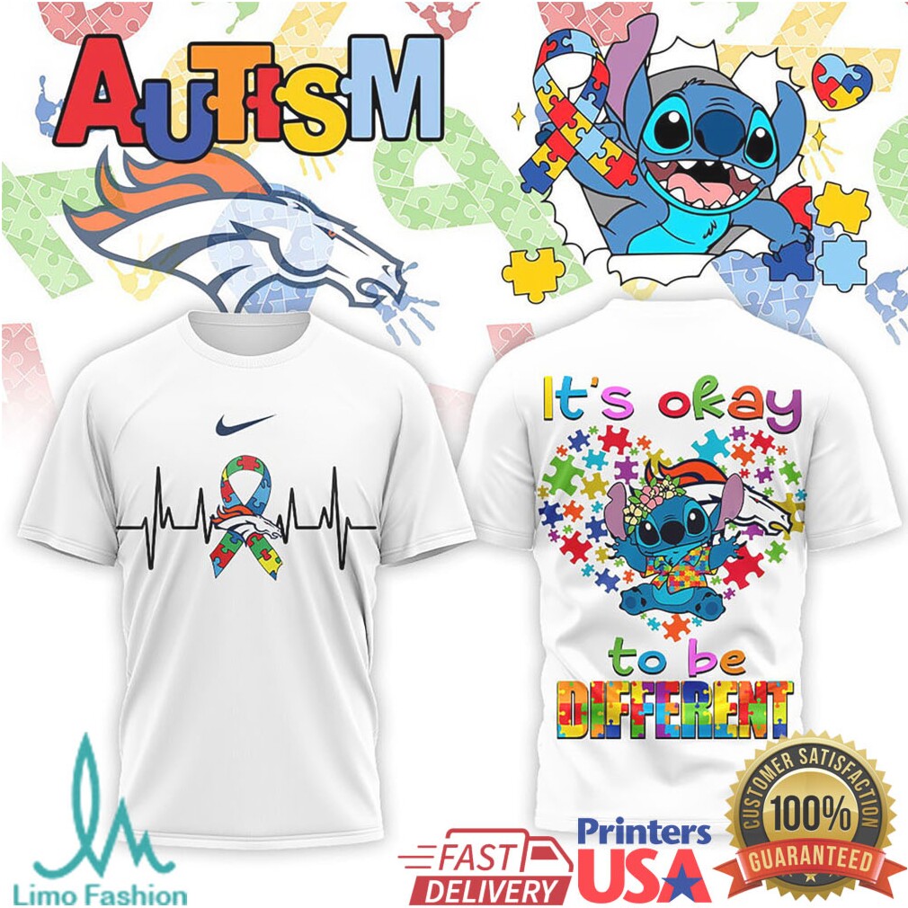 Denver Broncos Stitch Autism Awareness Colorful Ribbon T Shirt