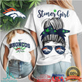 Denver Broncos Stoner Girl Messy Bun Cannabis Fan T Shirt - Limotees LLC