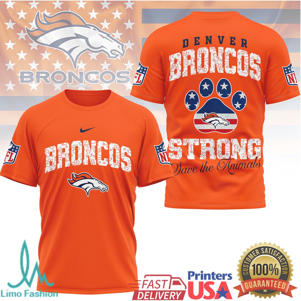 Denver Broncos Strong Save the Animals Paw Print NFL T Shirt - Limotees LLC