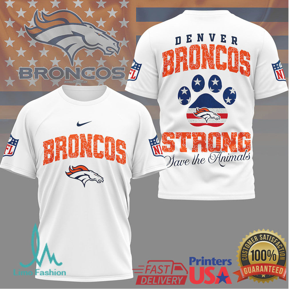 Denver Broncos Strong Save the Animals Paw Print NFL T Shirt - Limotees LLC