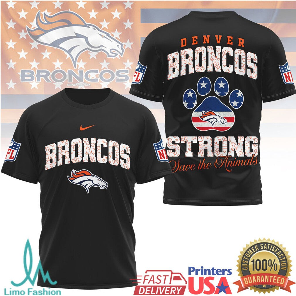 Denver Broncos Strong Save the Animals Paw Print NFL T Shirt - Limotees LLC