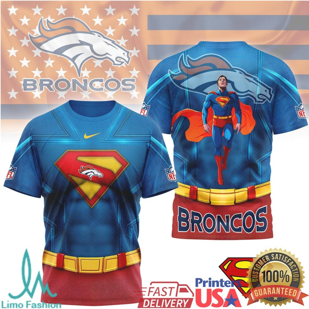 Denver Broncos Superman Mashup Performance T Shirt NFL Hero Series - Limotees LLC