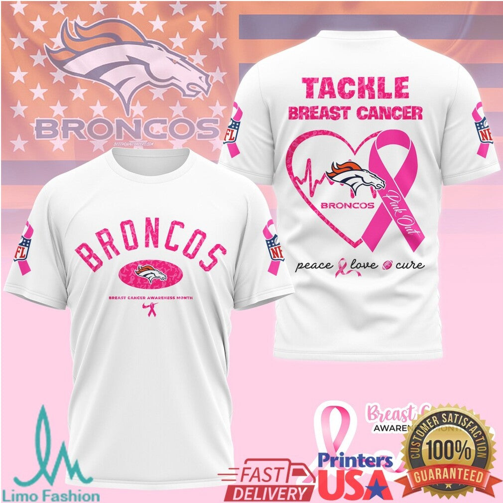 Denver Broncos Tackle Breast Cancer Awareness Pink Ribbon T Shirt - Limotees LLC