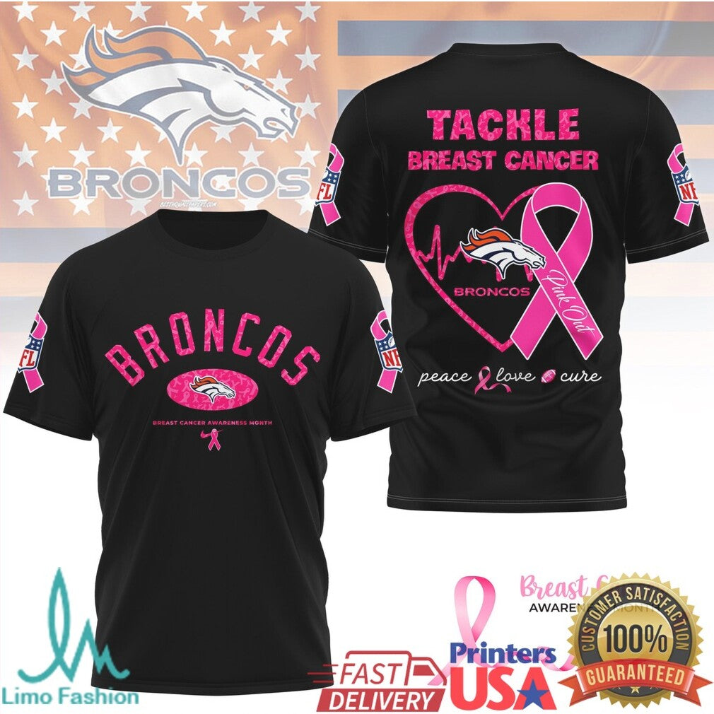 Denver Broncos Tackle Breast Cancer Awareness Pink Ribbon T Shirt - Limotees LLC