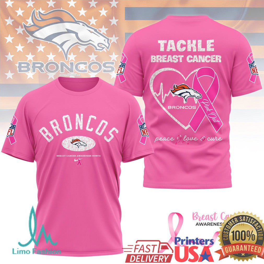 Denver Broncos Tackle Breast Cancer Awareness Pink Ribbon T Shirt - Limotees LLC