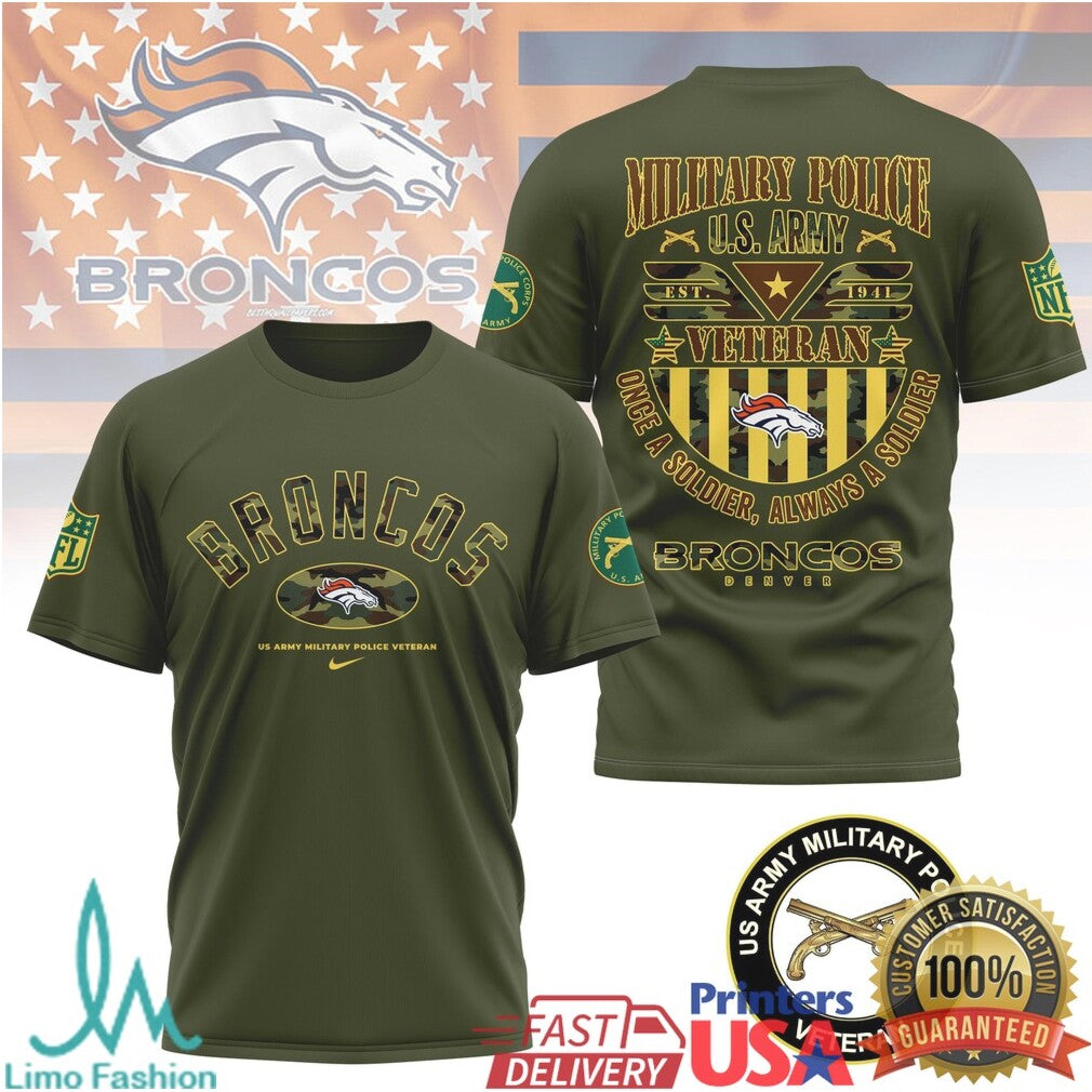 Denver Broncos US Army Military Police Veteran Appreciation T Shirt - Limotees LLC