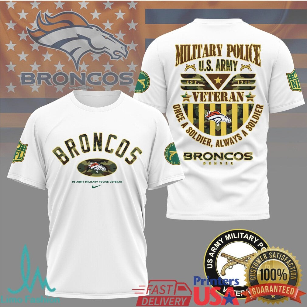 Denver Broncos US Army Military Police Veteran Appreciation T Shirt - Limotees LLC
