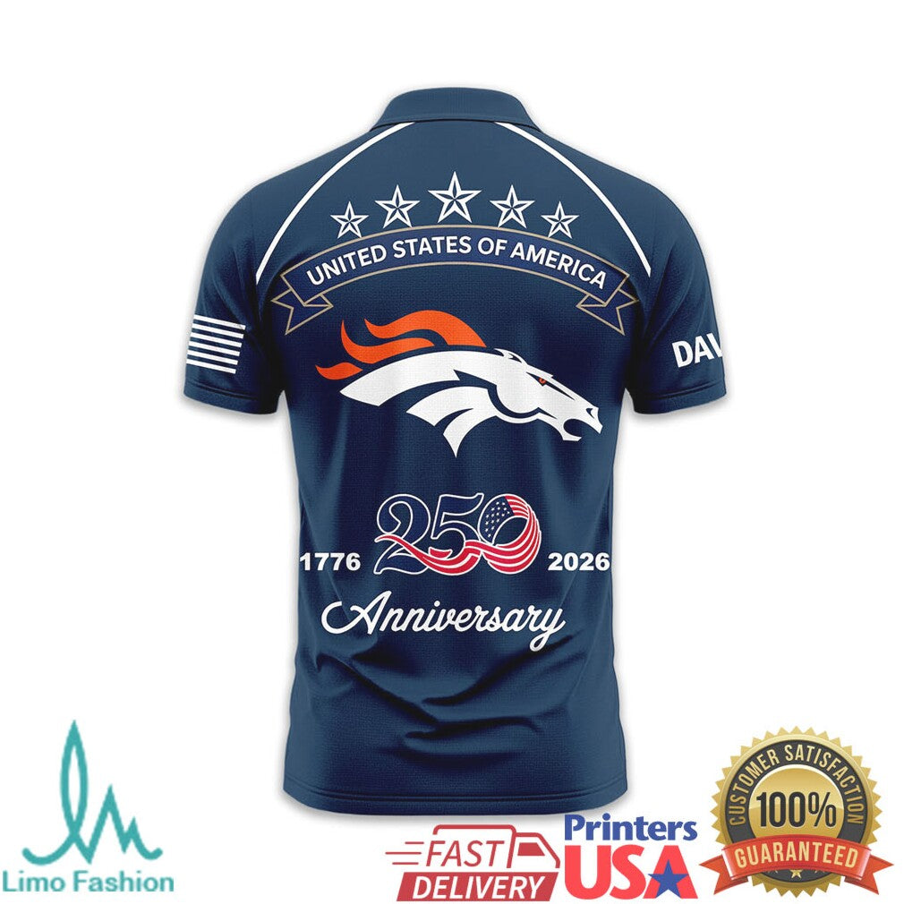Denver Broncos USA 250th Anniversary Custom Name T Shirt - Limotees LLC
