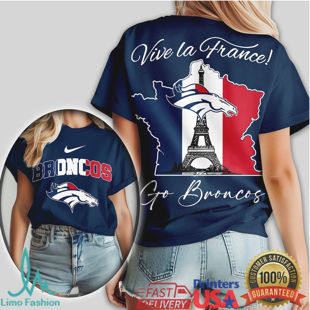 Denver Broncos Vive la France Eiffel Tower & Map Fan Shirt - Limotees LLC