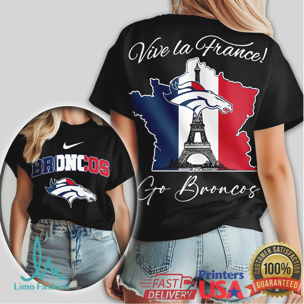 Denver Broncos Vive la France Eiffel Tower & Map Fan Shirt - Limotees LLC