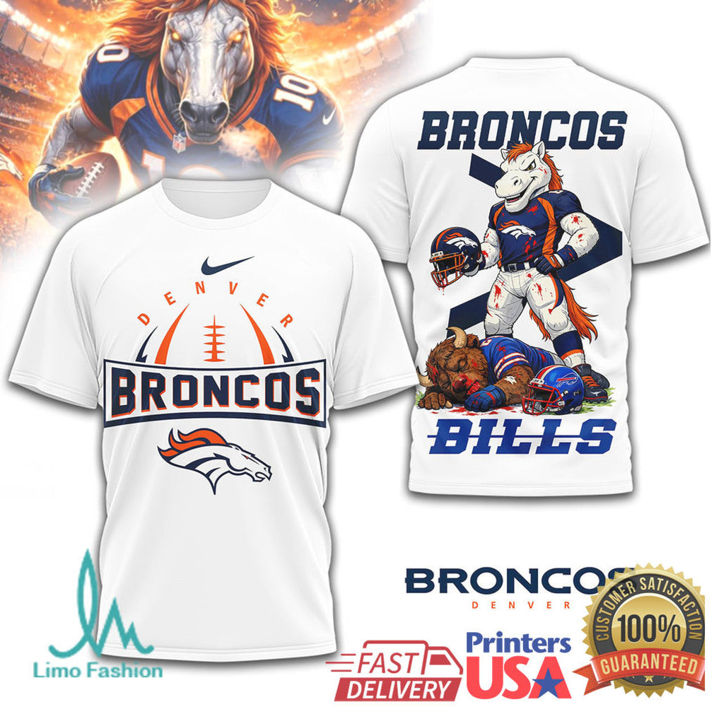 Denver Broncos vs. Buffalo Bills Mascot Showdown Graphic T Shirt - Limotees LLC