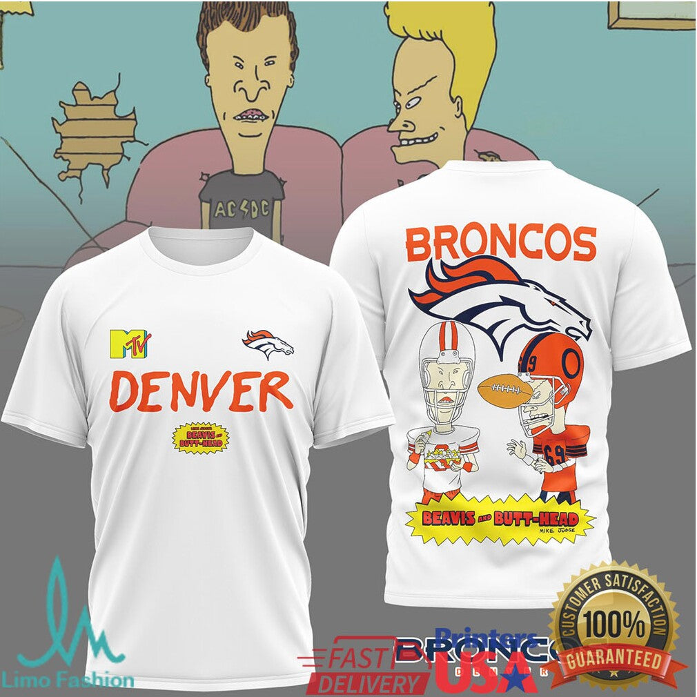 Denver Broncos x Beavis and ButHead MTV Vintage Mashup T Shirt - Limotees LLC