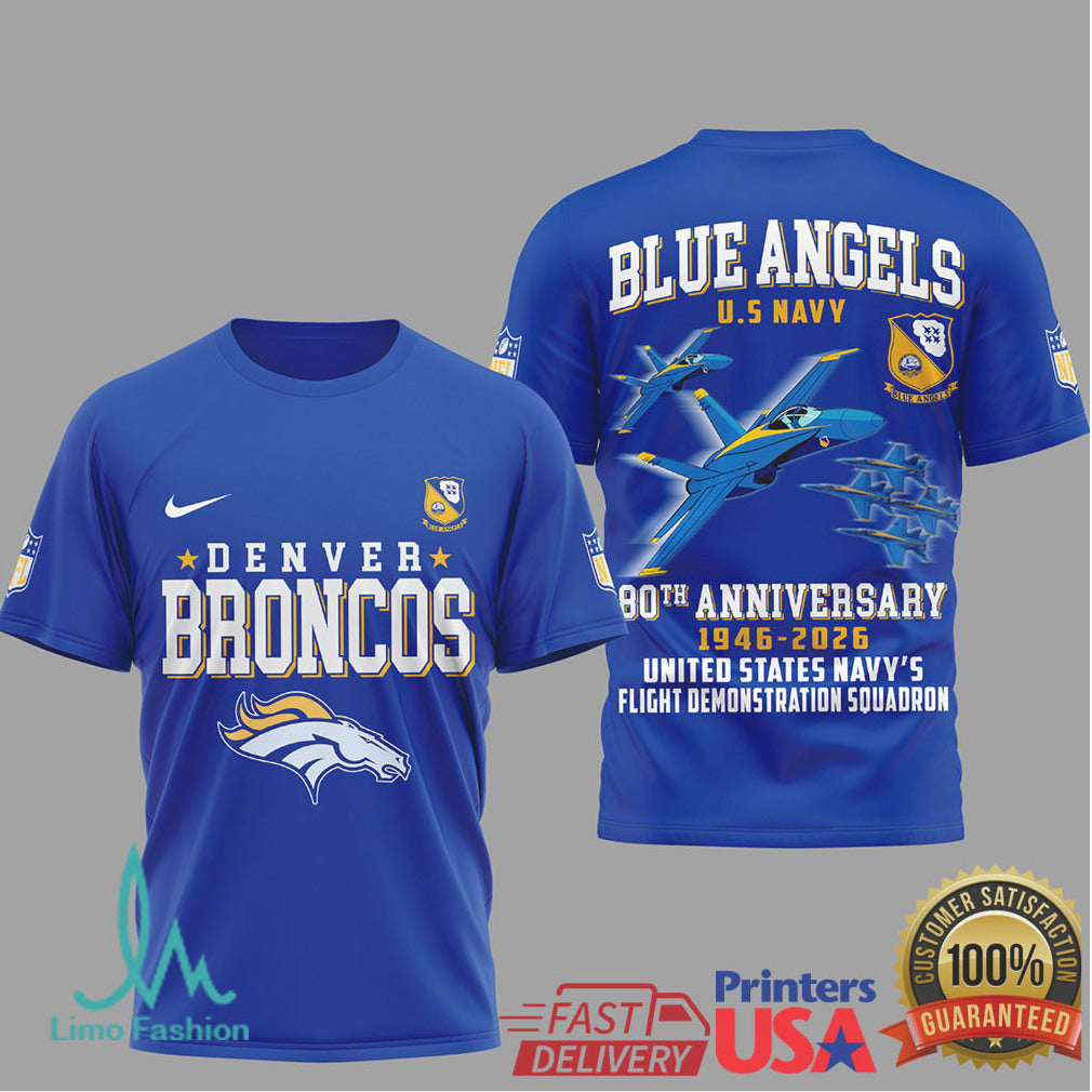 Denver Broncos x Blue Angels 80th Anniversary Navy Flight T Shirt - Limotees LLC