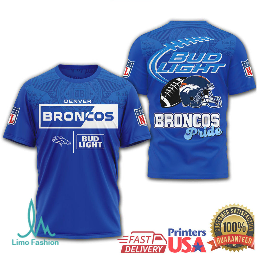 Denver Broncos x Bud Light Pride Orange & Blue Fan Gear T Shirt - Limotees LLC