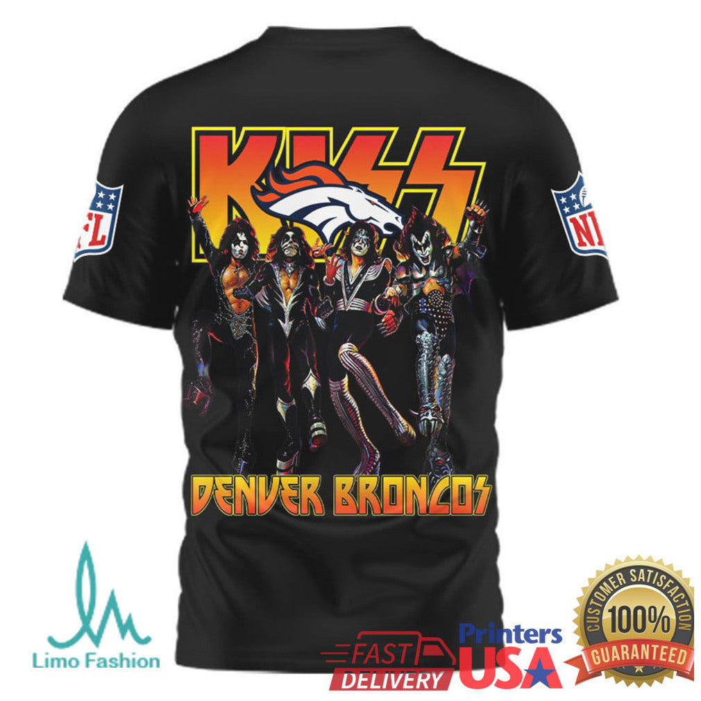 Denver Broncos x KISS Rock Band Vintage Graphic NFL T Shirt - Limotees LLC