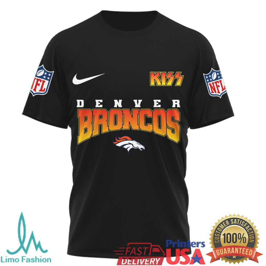 Denver Broncos x KISS Rock Band Vintage Graphic NFL T Shirt - Limotees LLC