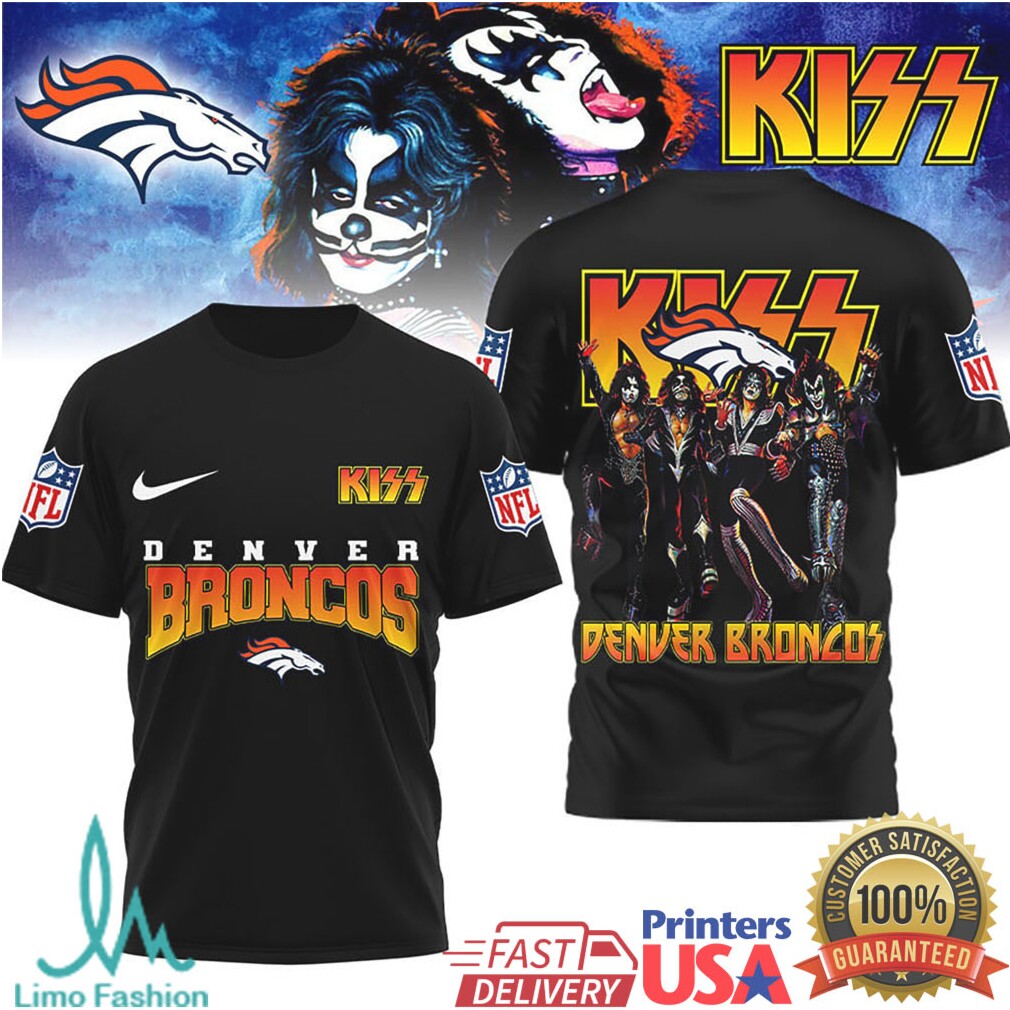 Denver Broncos x KISS Rock Band Vintage Graphic NFL T Shirt - Limotees LLC