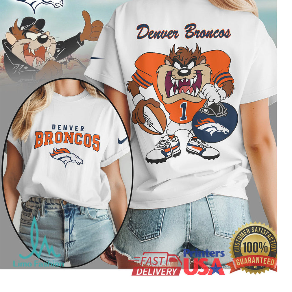 Denver Broncos x Looney Tunes Taz Vintage Graphic Football T Shirt - Limotees LLC