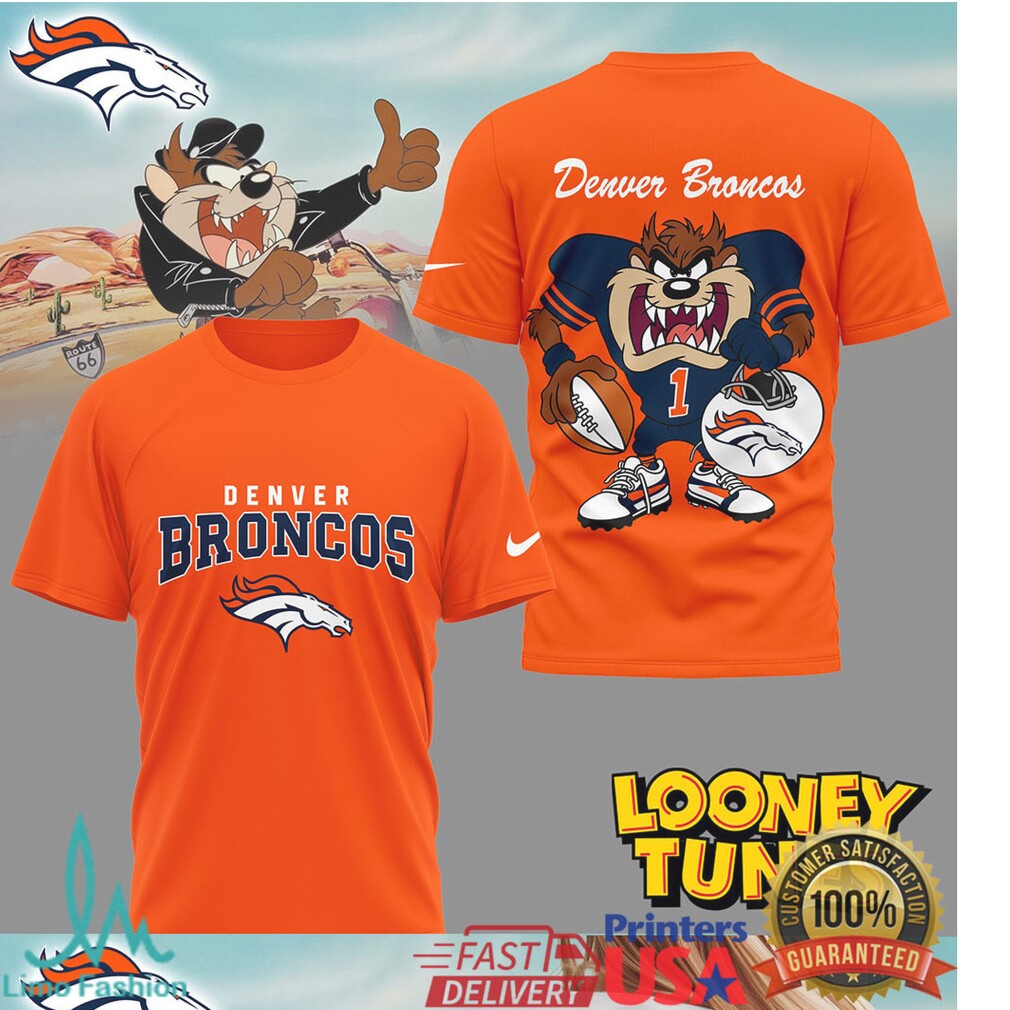 Denver Broncos x Looney Tunes Taz Vintage Graphic Football T Shirt - Limotees LLC