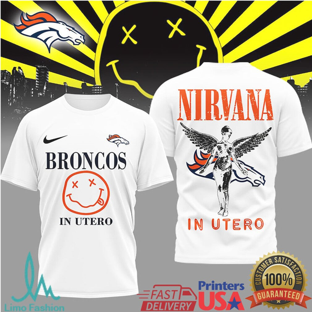 Denver Broncos x Nirvana In Utero Retro Rock Fusion T Shirt - Limotees LLC