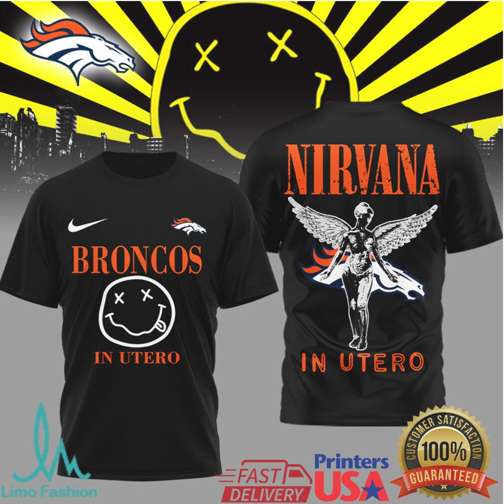 Denver Broncos x Nirvana In Utero Retro Rock Fusion T Shirt - Limotees LLC