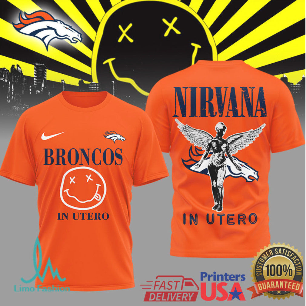 Denver Broncos x Nirvana In Utero Retro Rock Fusion T Shirt - Limotees LLC