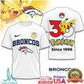 Denver Broncos x Pokémon Pikachu 30th Anniversary T Shirt Since 1996 - Limotees LLC