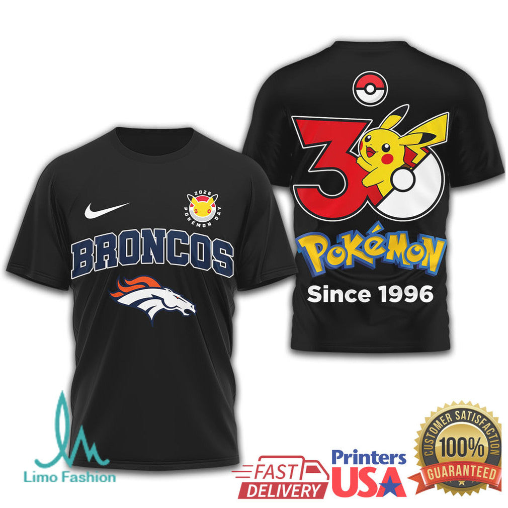 Denver Broncos x Pokémon Pikachu 30th Anniversary T Shirt Since 1996 - Limotees LLC