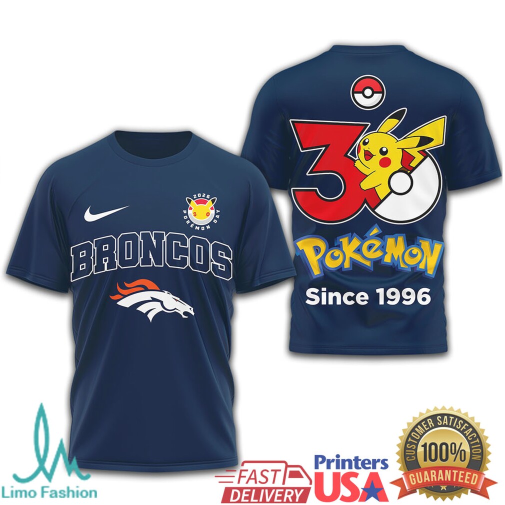 Denver Broncos x Pokémon Pikachu 30th Anniversary T Shirt Since 1996 - Limotees LLC