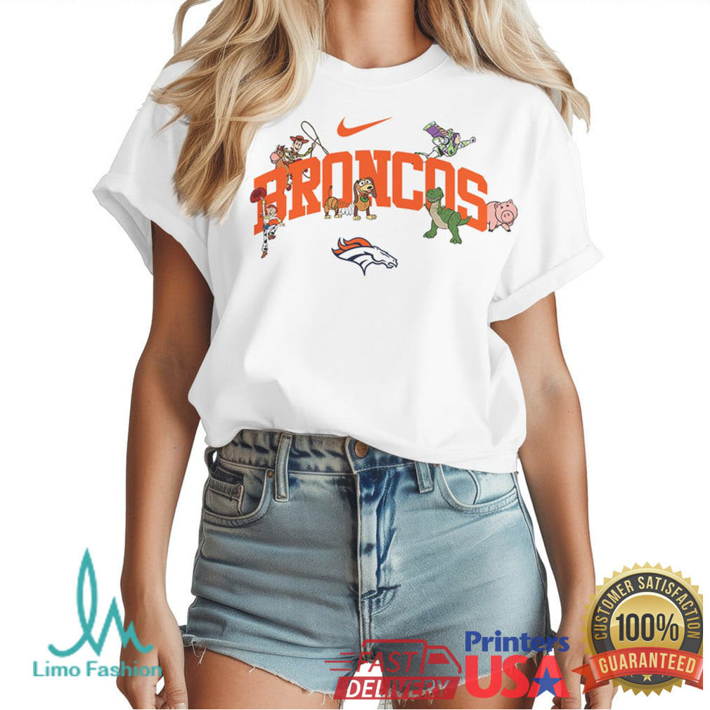 Denver Broncos x Toy Story Movie Logo Mashup White T Shirt - Limotees LLC