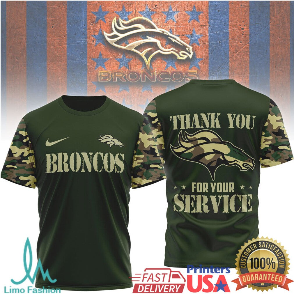 Denver BroncosOfficial NFL Camouflage Thank You For Service 3D Shirt - Limotees LLC