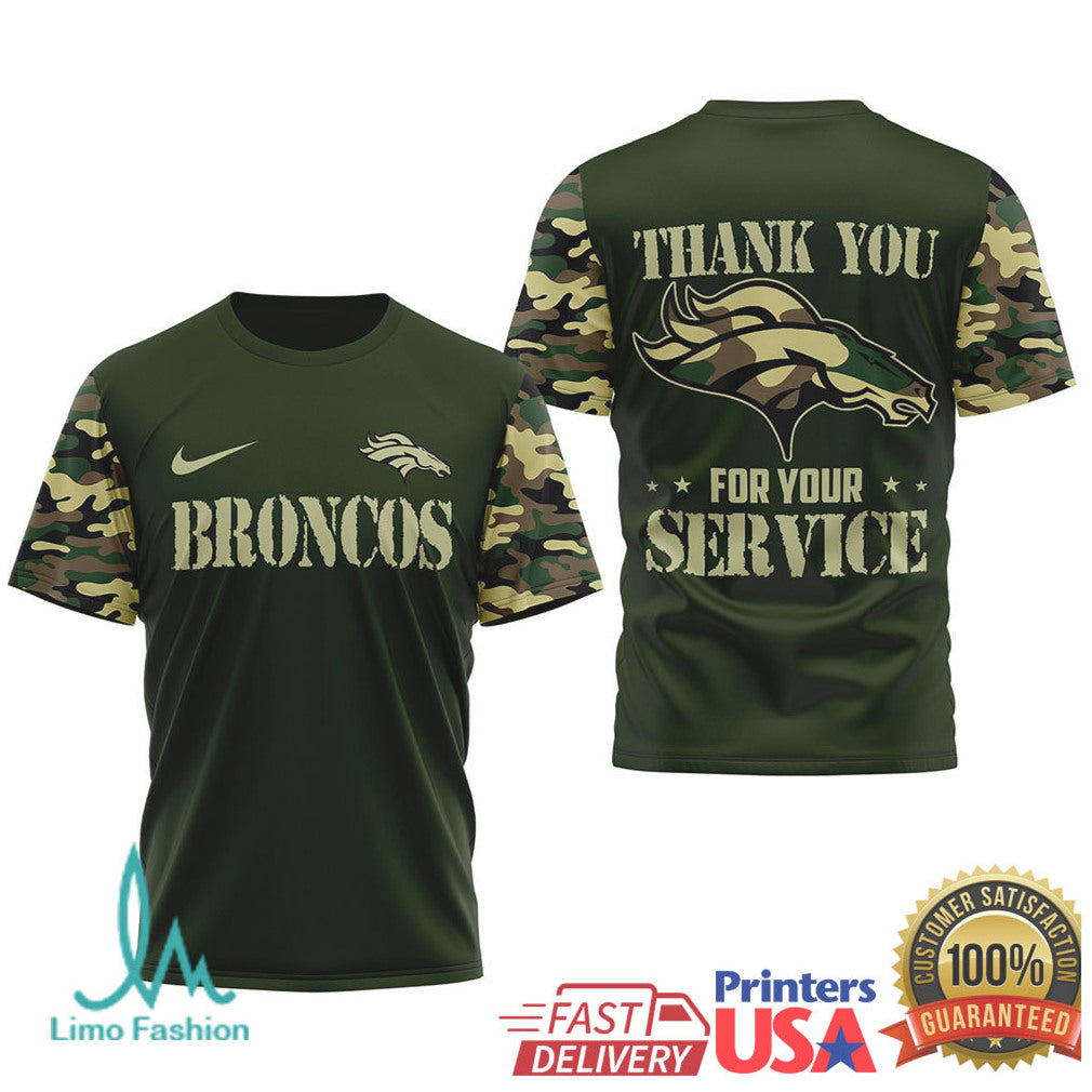 Denver BroncosOfficial NFL Camouflage Thank You For Service 3D Shirt - Limotees LLC