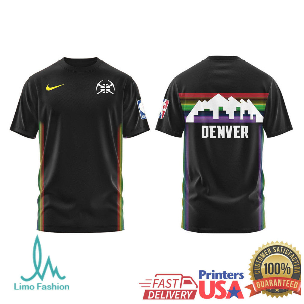 Denver Nuggets City Edition Rainbow Skyline Retro Fan Apparel T Shirt - Limotees LLC