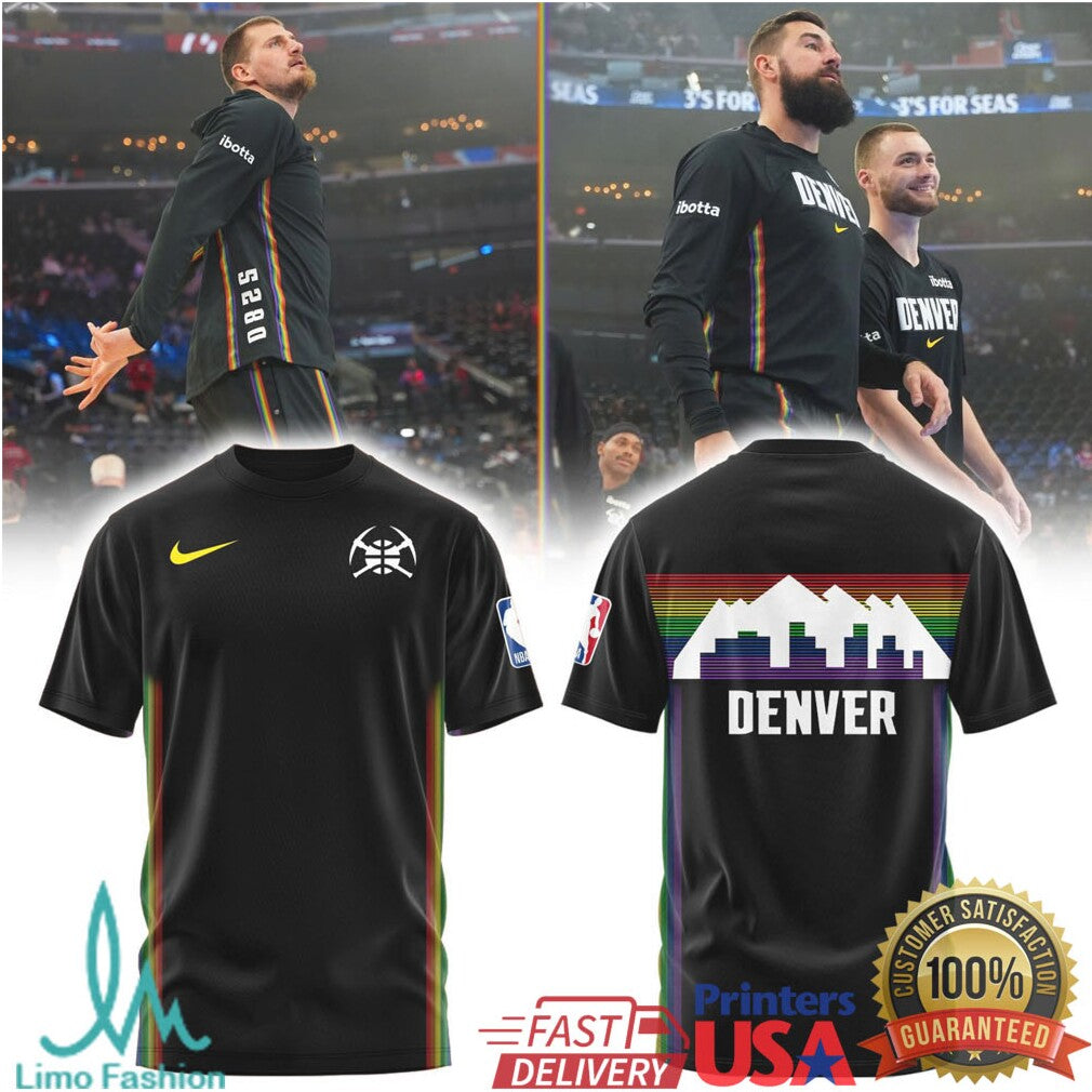 Denver Nuggets City Edition Rainbow Skyline Retro Fan Apparel T Shirt - Limotees LLC