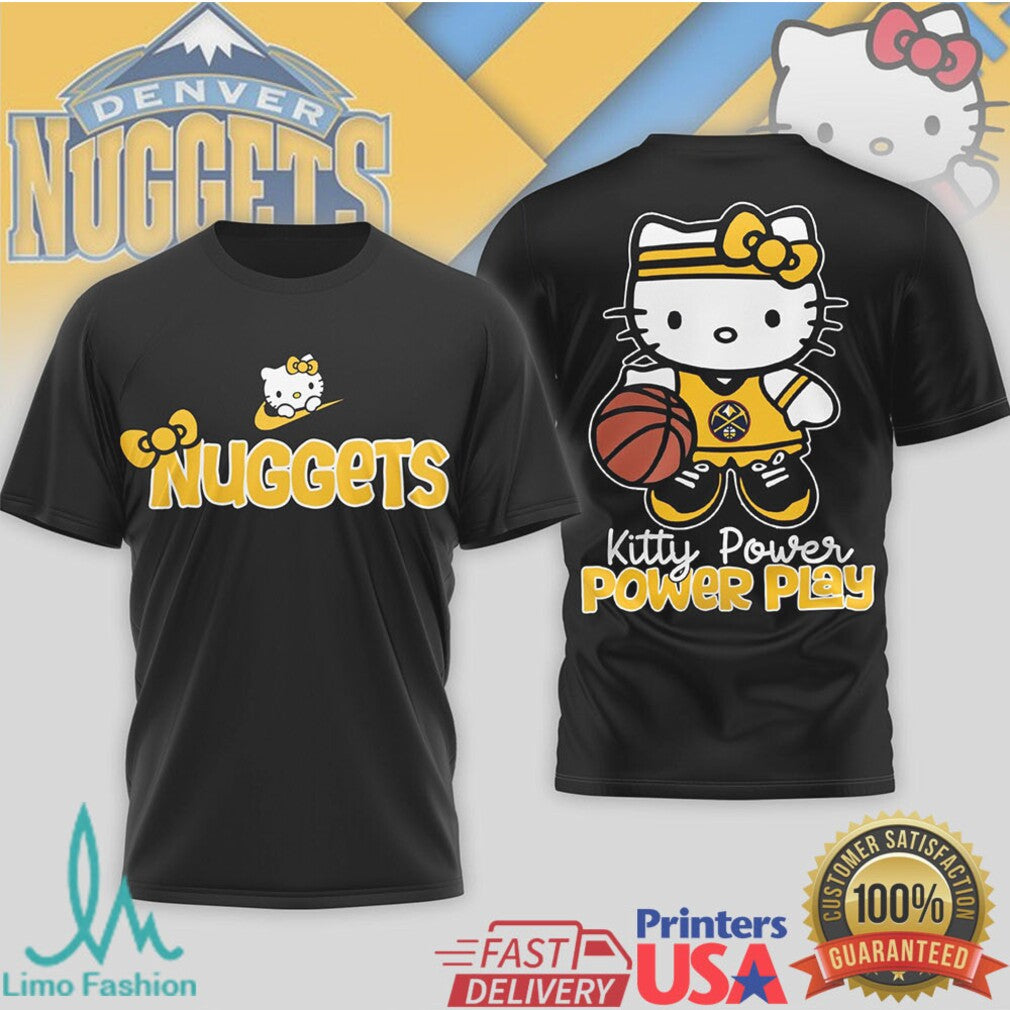 Denver Nuggets Kitty Power Play T Shirt Cute Mile High Basketball Graphic T Shirt - Limotees LLC