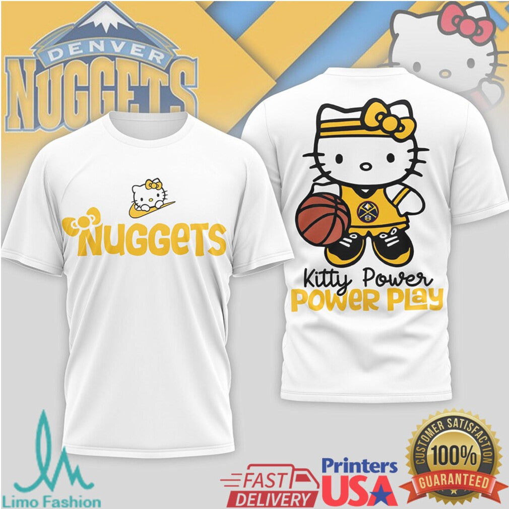 Denver Nuggets Kitty Power Play T Shirt Cute Mile High Basketball Graphic T Shirt - Limotees LLC
