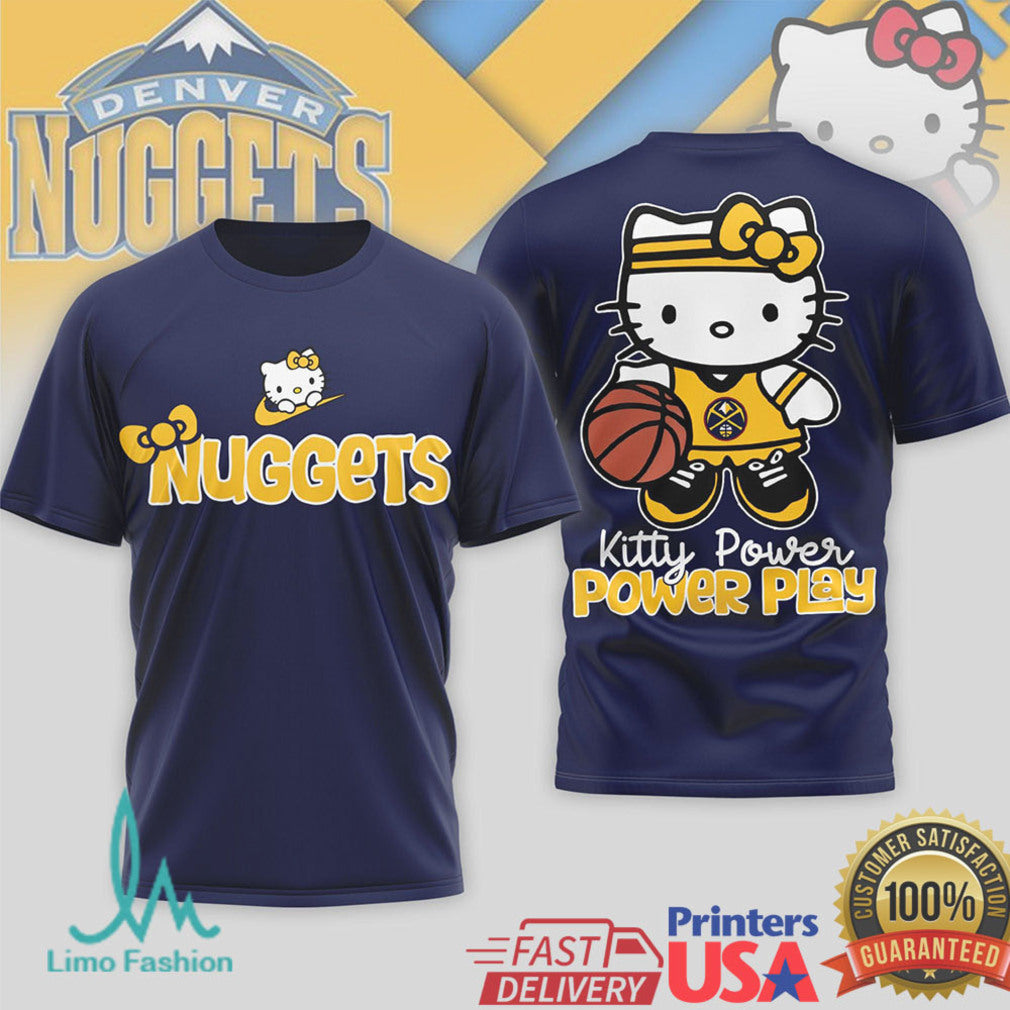 Denver Nuggets Kitty Power Play T Shirt Cute Mile High Basketball Graphic T Shirt - Limotees LLC