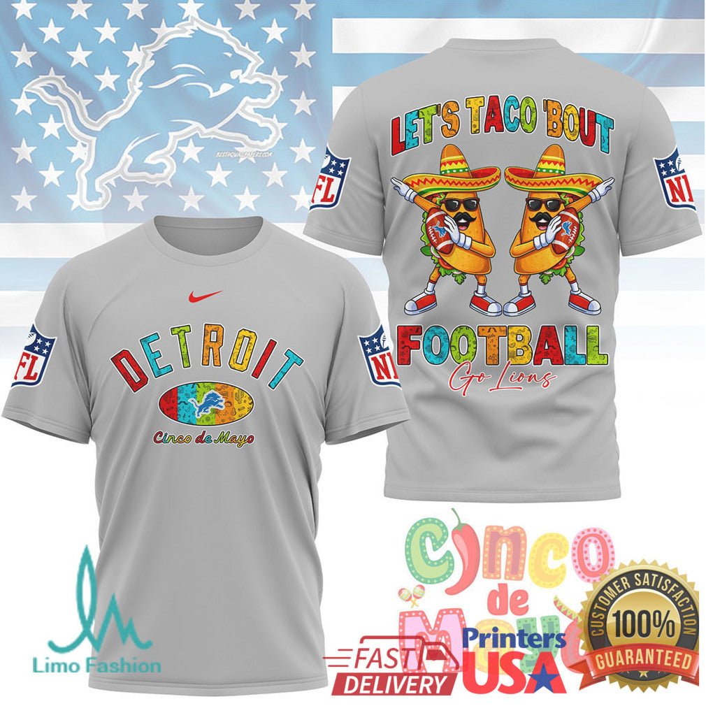 Detroit Football Cinco De Mayo T Shirt Let's Taco 'Bout Football Go Lions T Shirt - Limotees LLC
