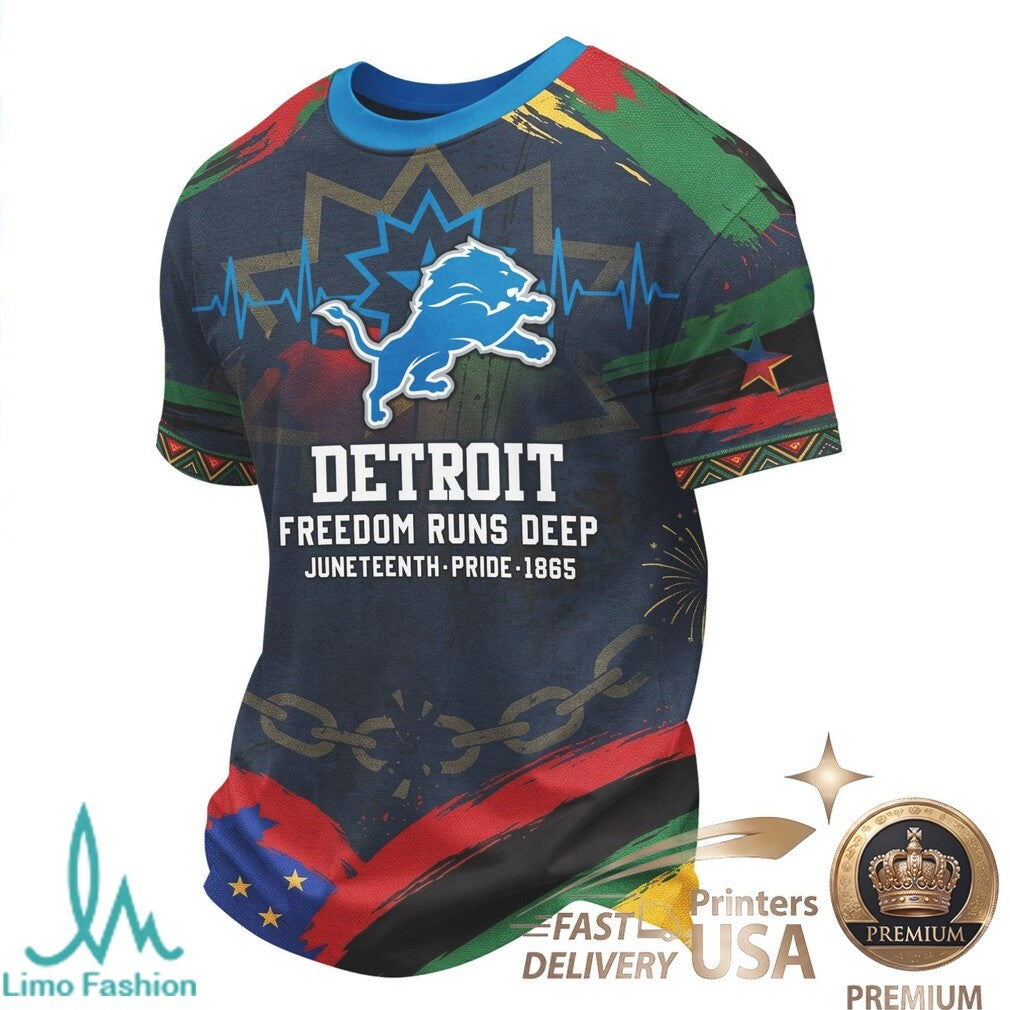 Detroit Football Juneteenth Freedom Runs Deep Graphic T Shirt - Limotees LLC