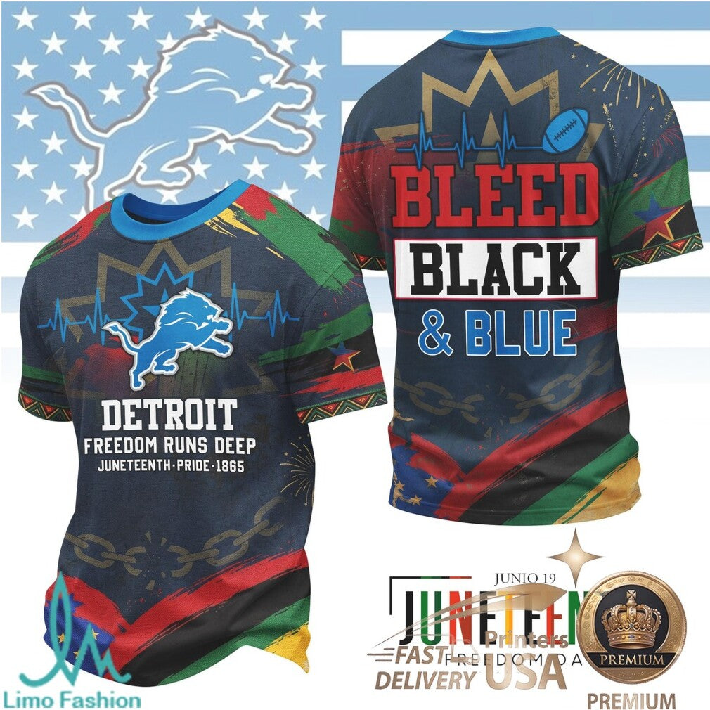 Detroit Football Juneteenth Freedom Runs Deep Graphic T Shirt - Limotees LLC
