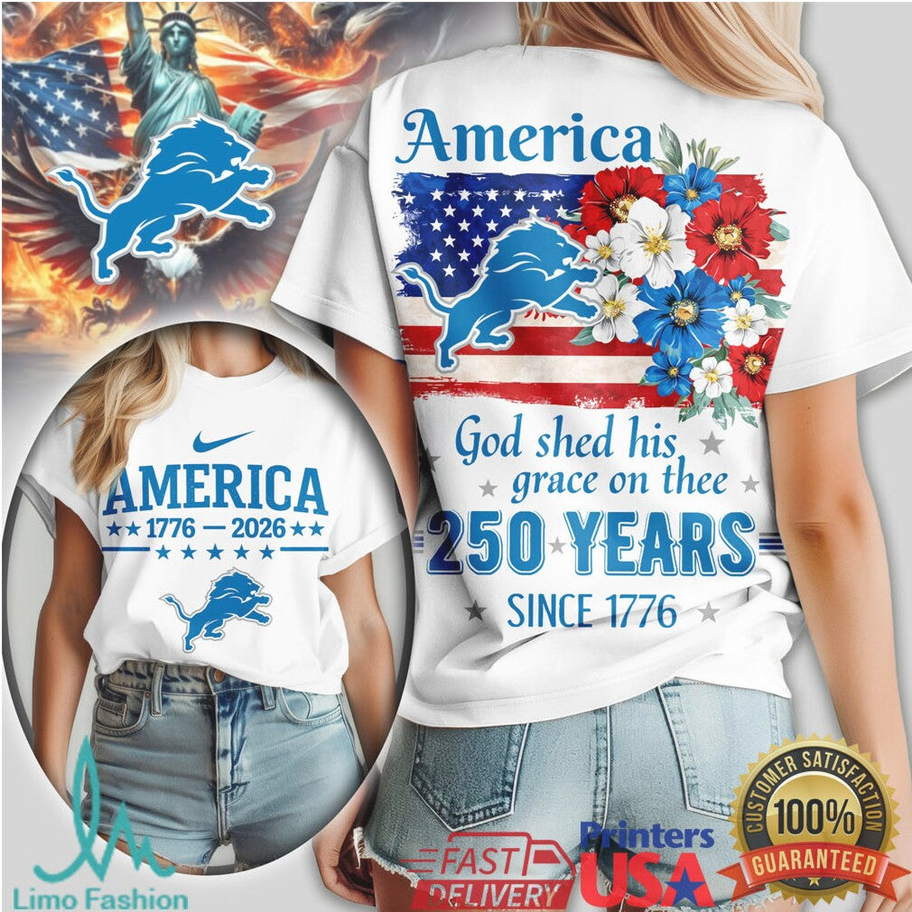 Detroit Lions America 250 Years Celebration Tee God Shed His Grace On Thee Shirt - Limotees LLC