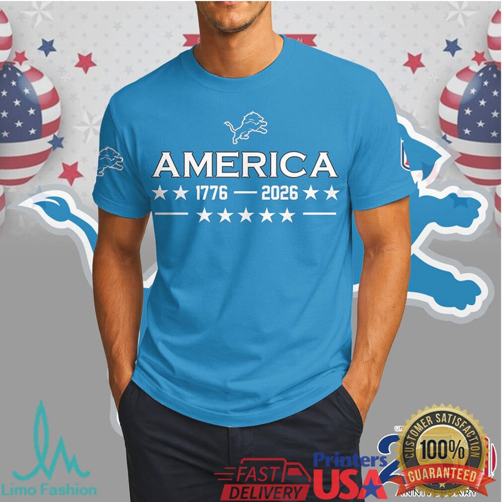 Detroit Lions America 250th Anniversary Patriotic Skull Blue T Shirt - Limotees LLC