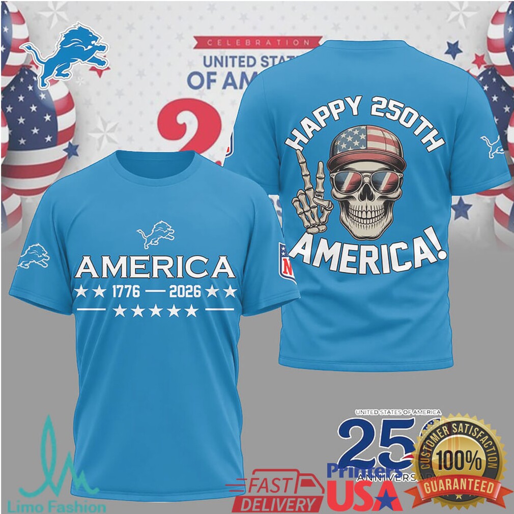 Detroit Lions America 250th Anniversary Patriotic Skull Blue T Shirt - Limotees LLC