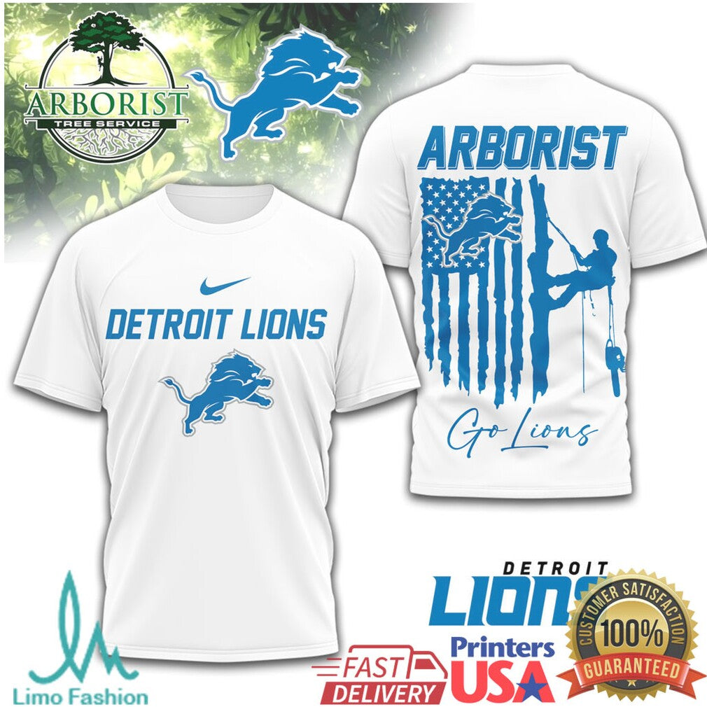 Detroit Lions Arborist Tree Service American Flag T Shirt - Limotees LLC
