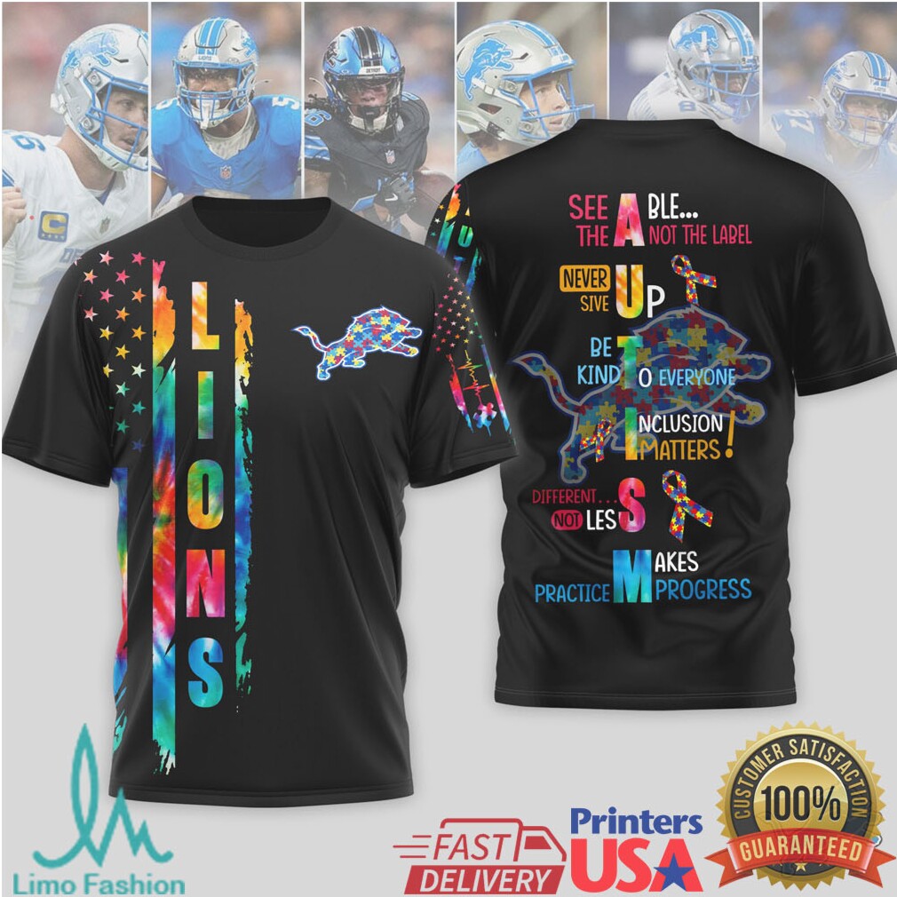 Detroit Lions Autism Awareness T Shirt Inclusion Matters Puzzle Piece Design - Limotees LLC