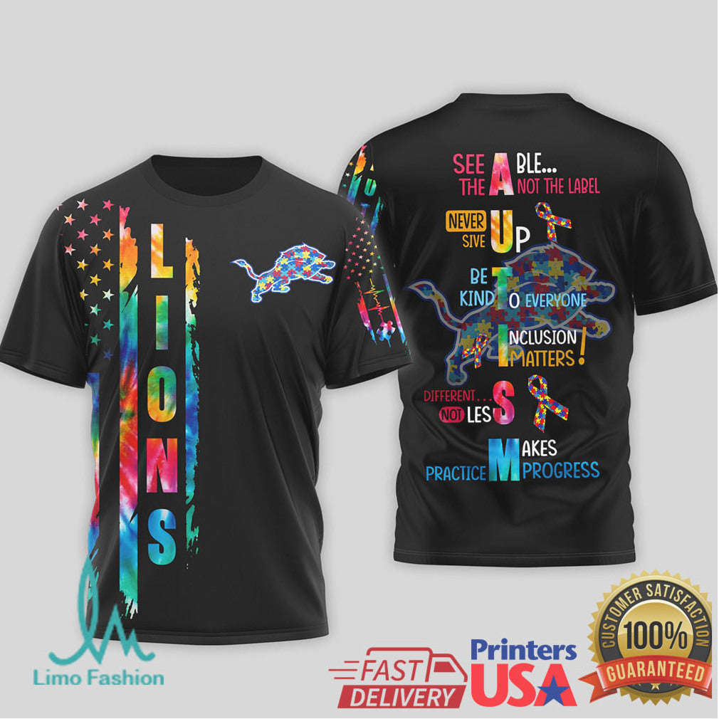 Detroit Lions Autism Awareness T Shirt Inclusion Matters Puzzle Piece Design - Limotees LLC