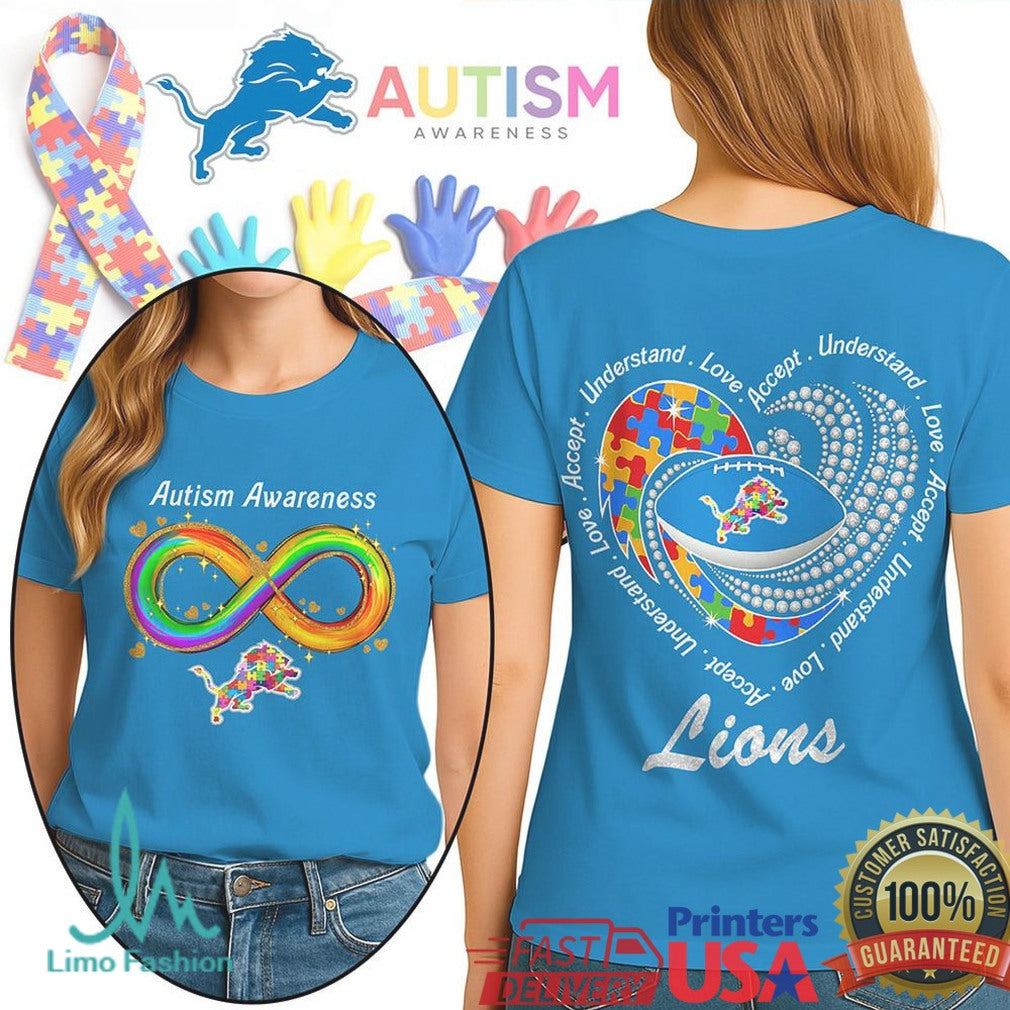 Detroit Lions Autism Awareness T Shirt Infinity Loop & Team Heart Graphic - Limotees LLC