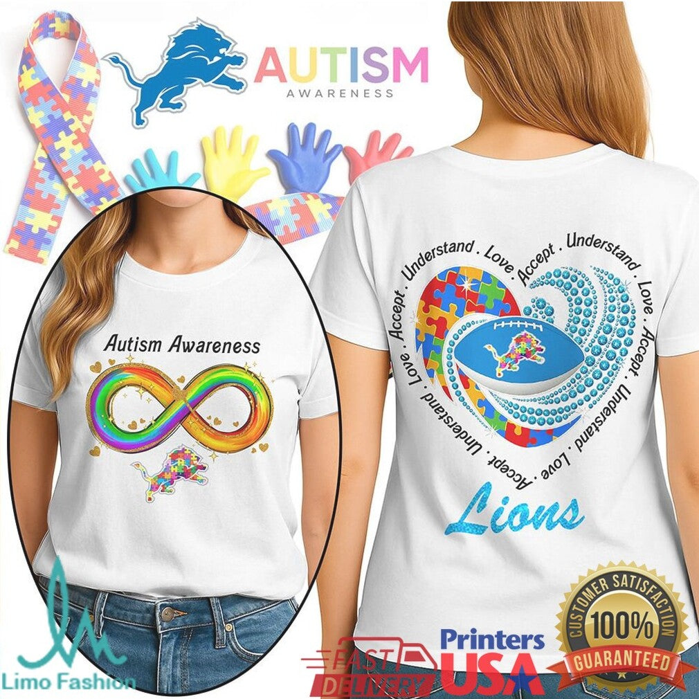Detroit Lions Autism Awareness T Shirt Infinity Loop & Team Heart Graphic - Limotees LLC
